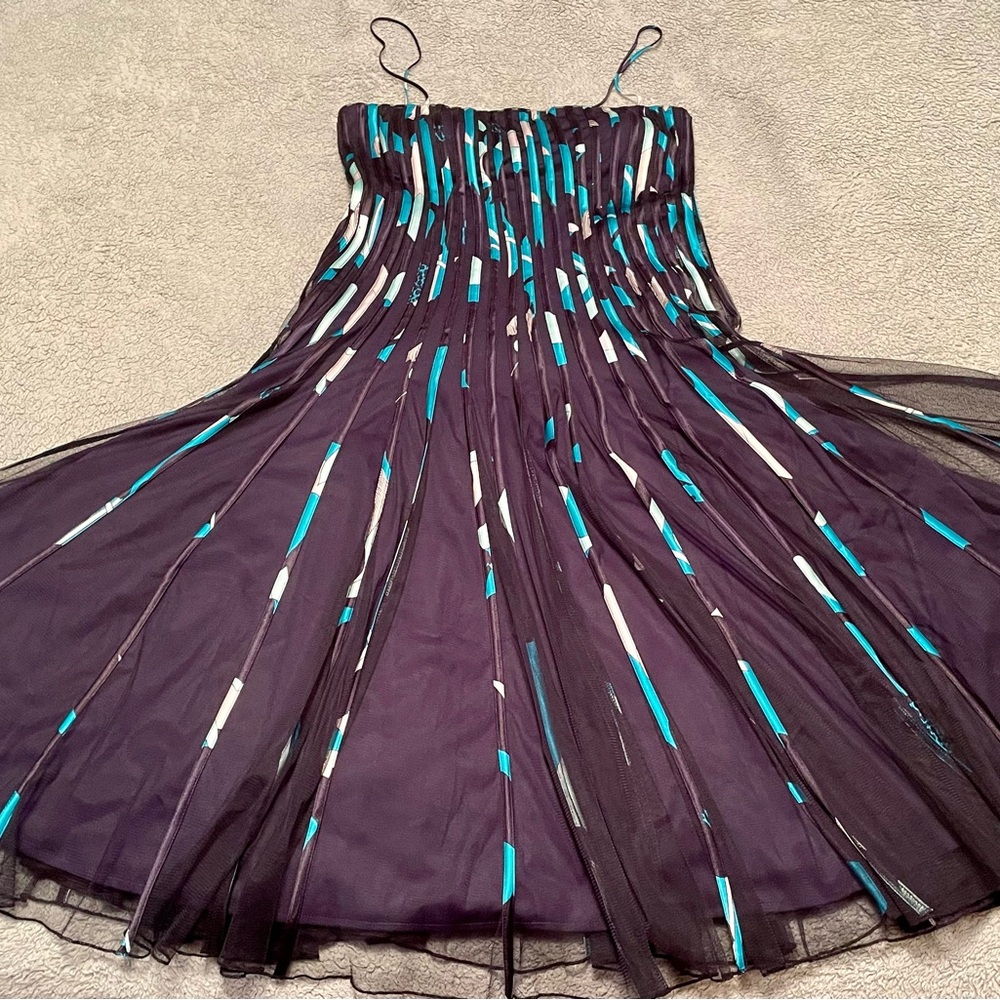 JS Collections Navy and Aqua Strapless Dress